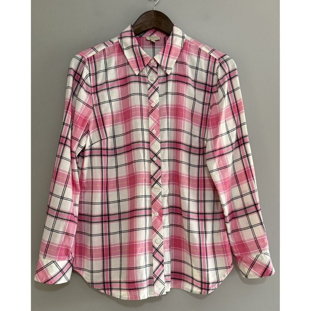 Talbots Plaid Cotton Shirt Button Up Collar Lightweight Classic Preppy Pink Med - Picture 4 of 16